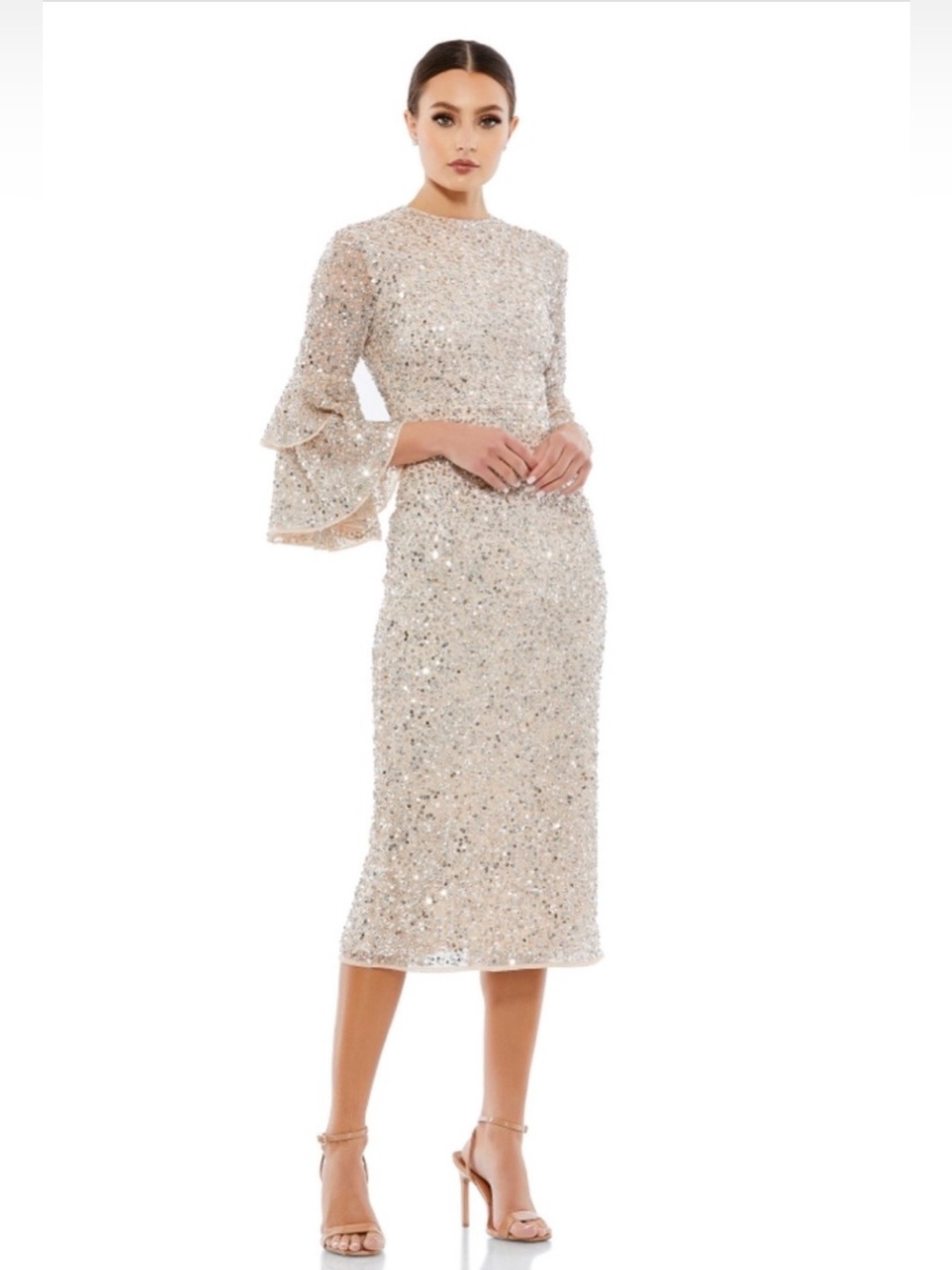 Mac Duggal Sequin Midi Dress NWT Champagne Wedding Cocktail Formal